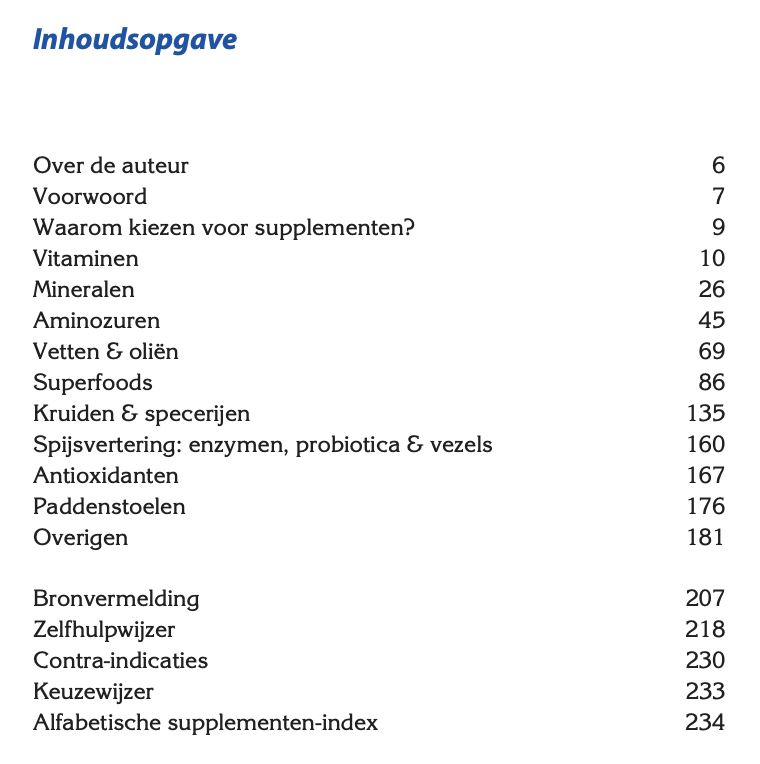 inhoud boek de supplementenwijzer